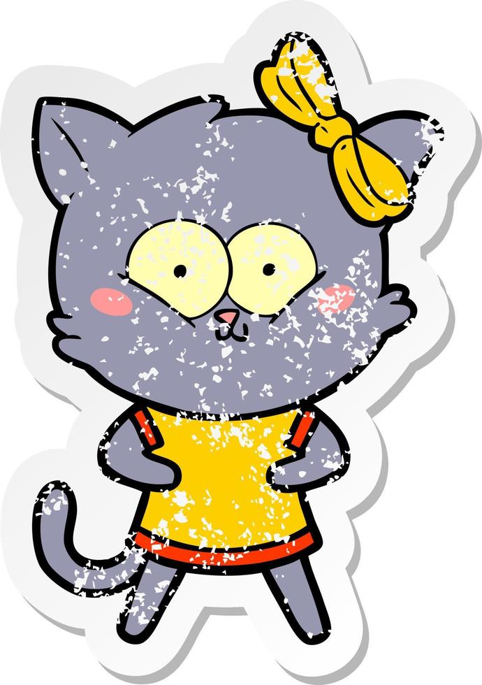distressed sticker of a cartoon cat vector