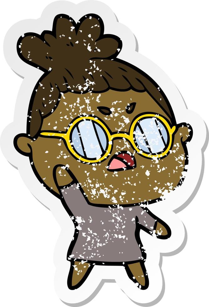 distressed sticker of a cartoon annoyed woman vector