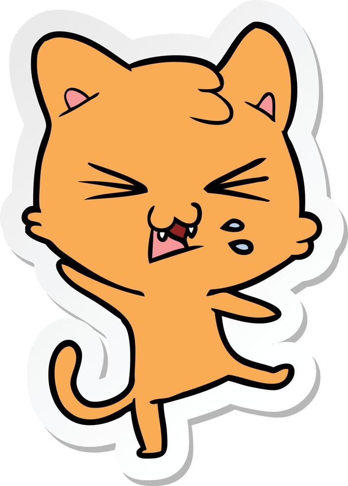 sticker of a cartoon hissing cat vector