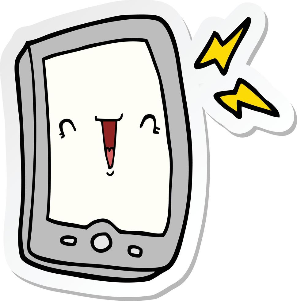 sticker of a cute cartoon mobile phone vector