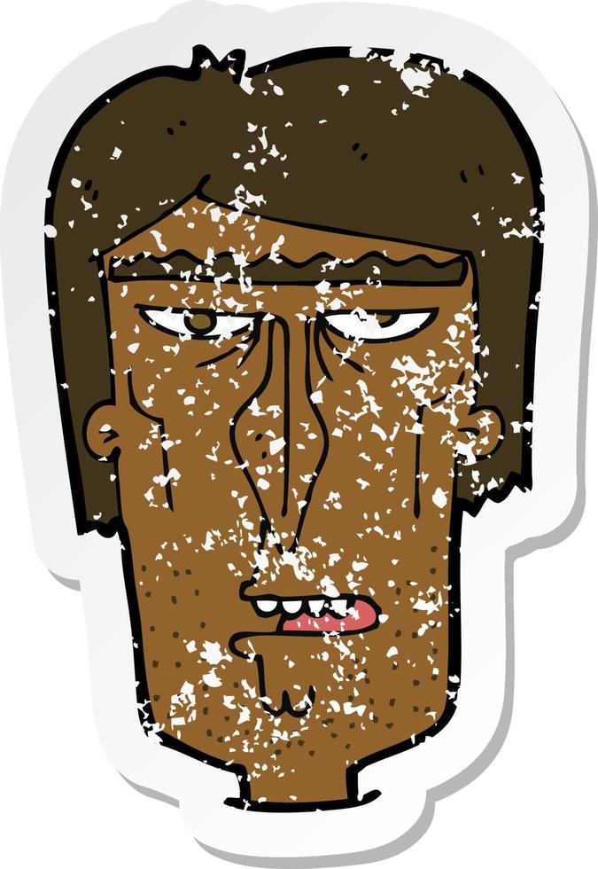 retro distressed sticker of a cartoon angry face vector