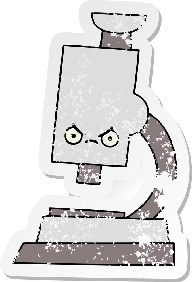 distressed sticker of a cute cartoon microscope vector