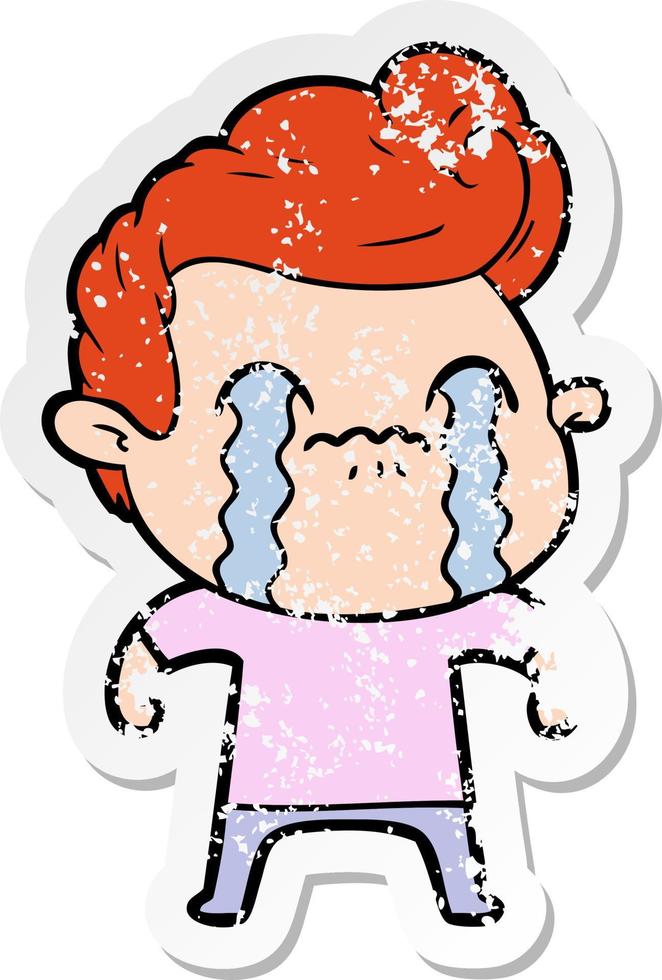 distressed sticker of a cartoon man crying vector