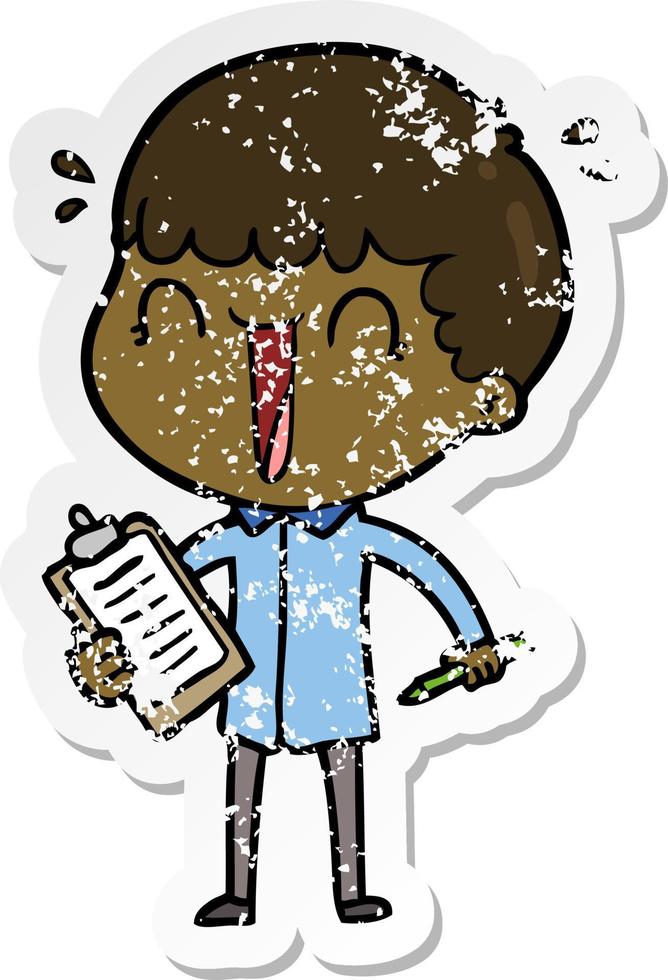 distressed sticker of a laughing cartoon man vector