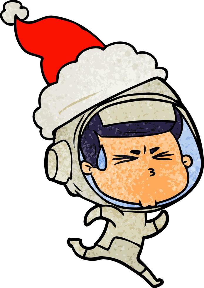 textured cartoon of a stressed astronaut wearing santa hat vector