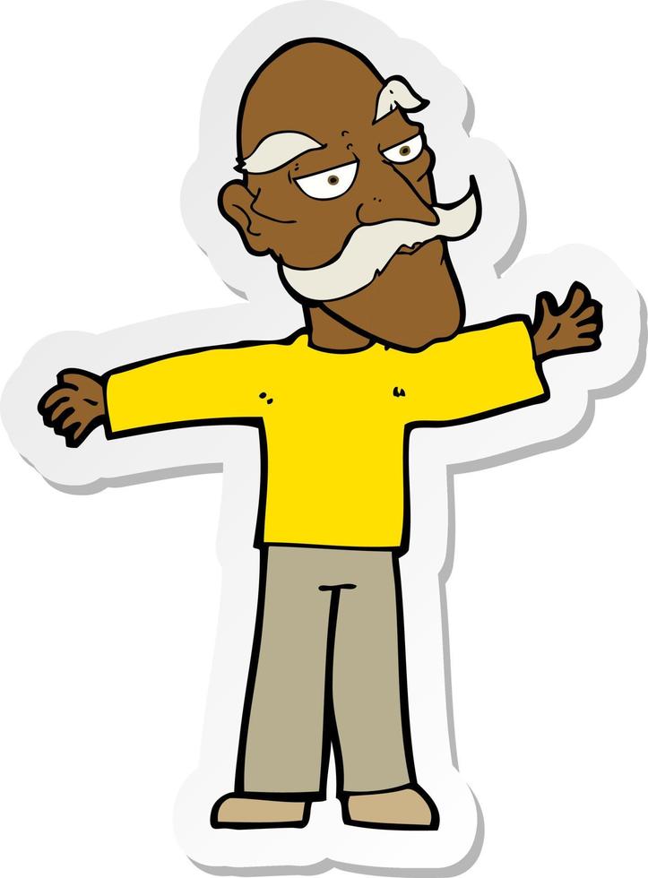 sticker of a cartoon old man spreading arms wide vector