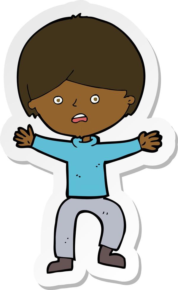 sticker of a cartoon boy panicking vector