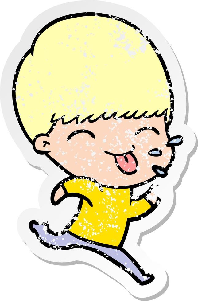 distressed sticker of a cartoon rude man vector