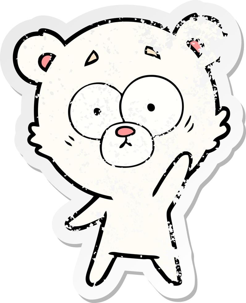 distressed sticker of a surprised polar bear cartoon vector