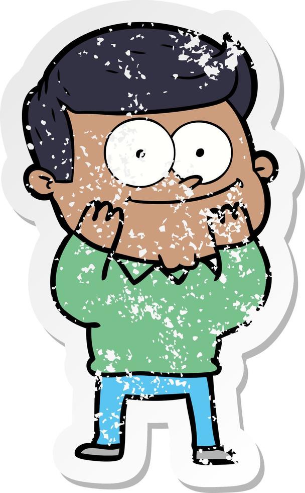 distressed sticker of a cartoon happy man vector