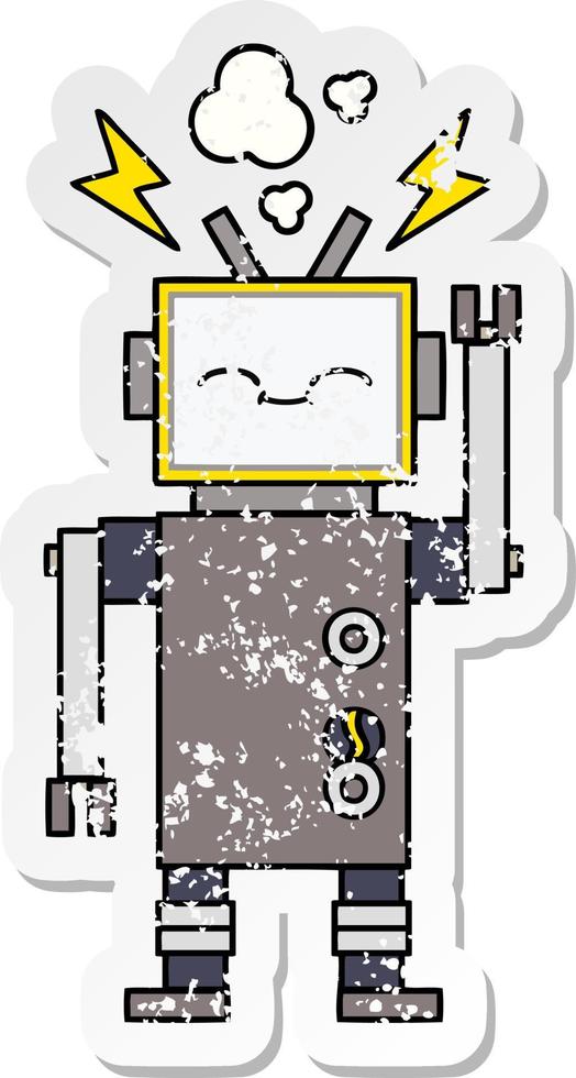 distressed sticker of a cute cartoon robot vector