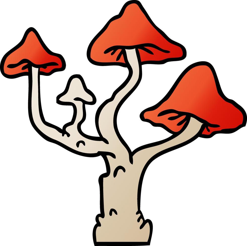 gradient cartoon doodle of growing mushrooms vector