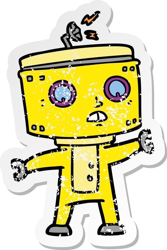 distressed sticker of a cartoon robot vector