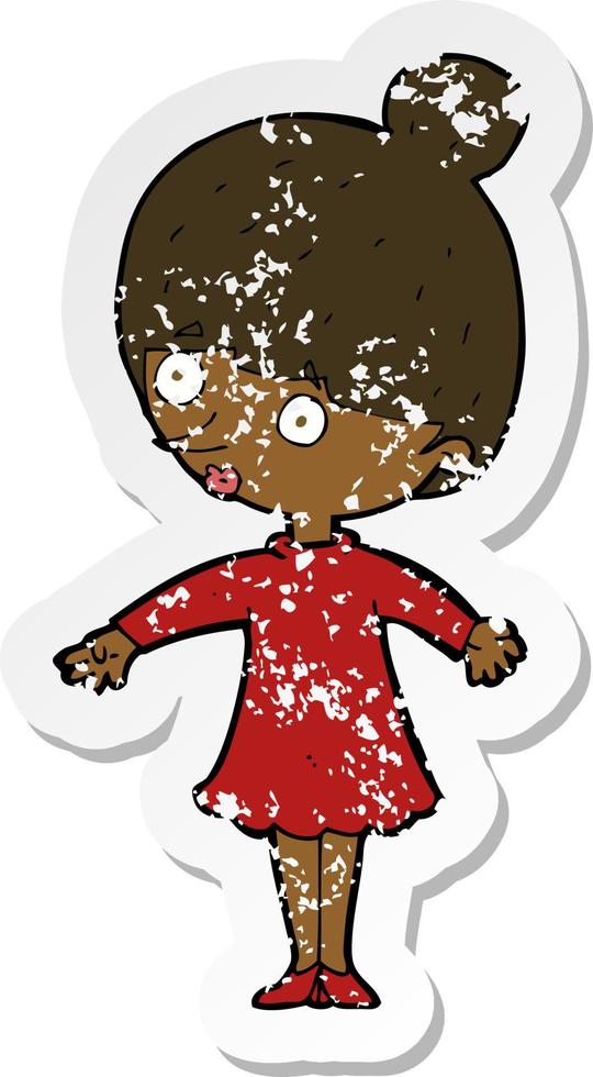 retro distressed sticker of a cartoon surprised woman vector