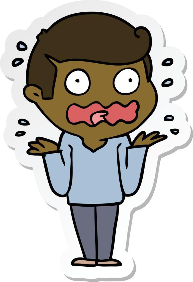 sticker of a cartoon man totally stressed out vector