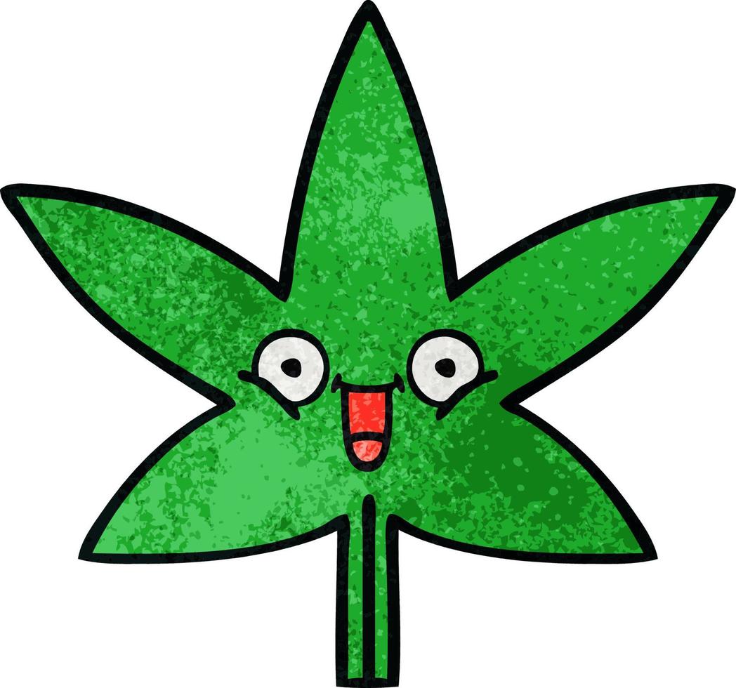 retro grunge texture cartoon marijuana leaf vector