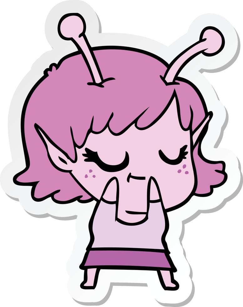 sticker of a smiling alien girl cartoon vector