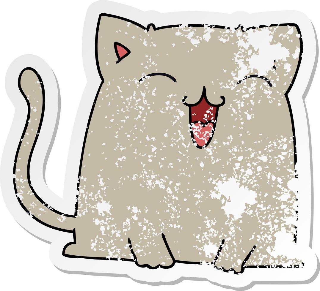 distressed sticker of a quirky hand drawn cartoon cat vector