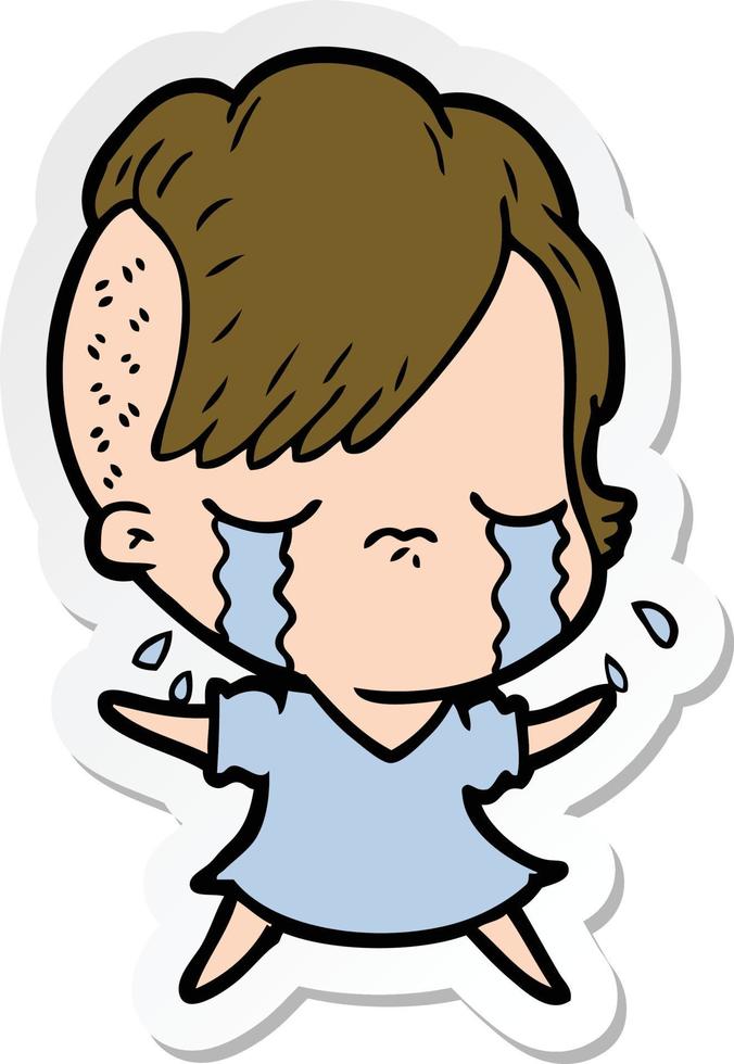 sticker of a cartoon crying girl vector