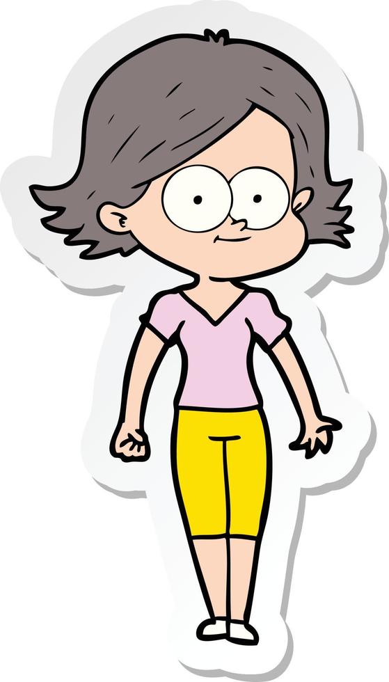sticker of a happy cartoon girl vector