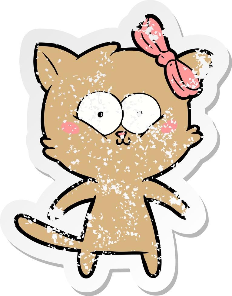 distressed sticker of a cartoon cat vector