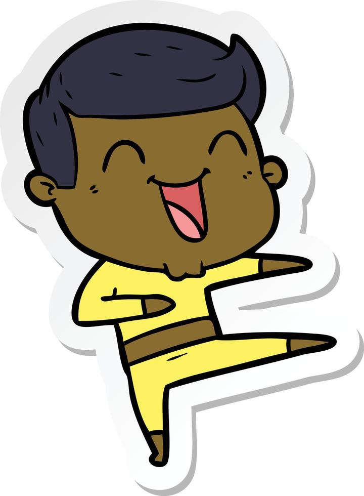 sticker of a cartoon man laughing vector
