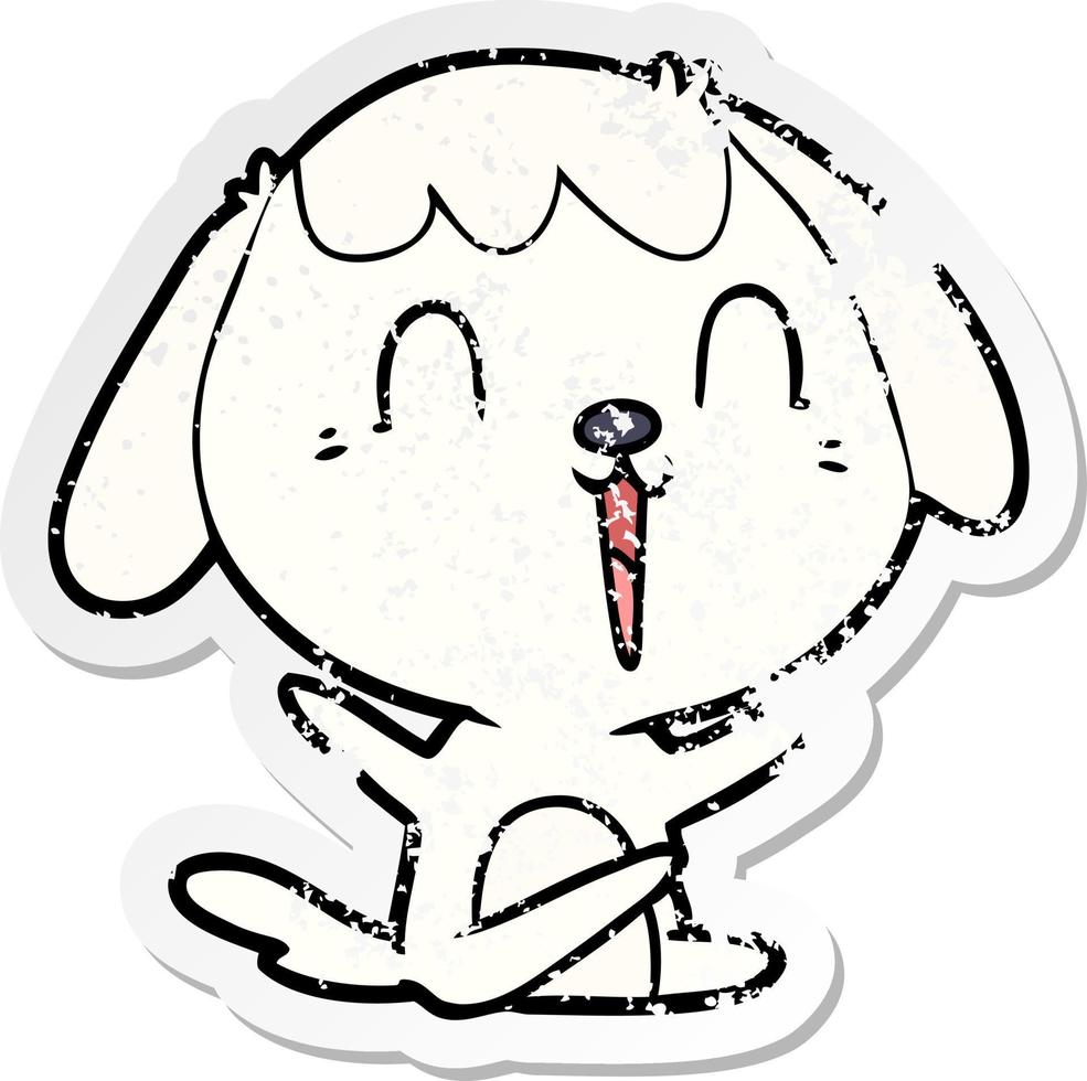 distressed sticker of a cute cartoon dog crying vector