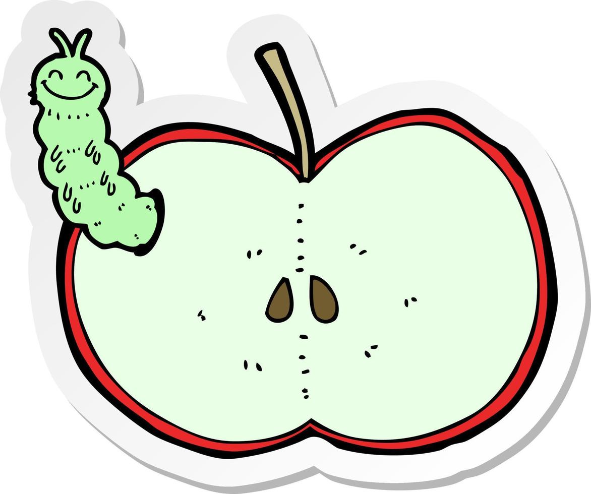 sticker of a cartoon bug eating apple vector