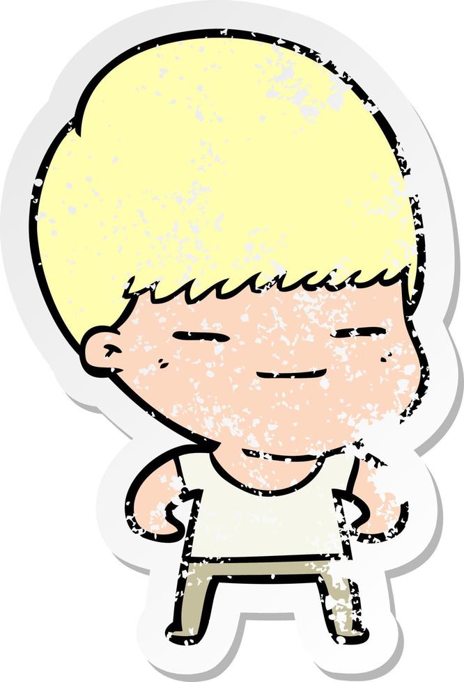 distressed sticker of a cartoon smug boy vector