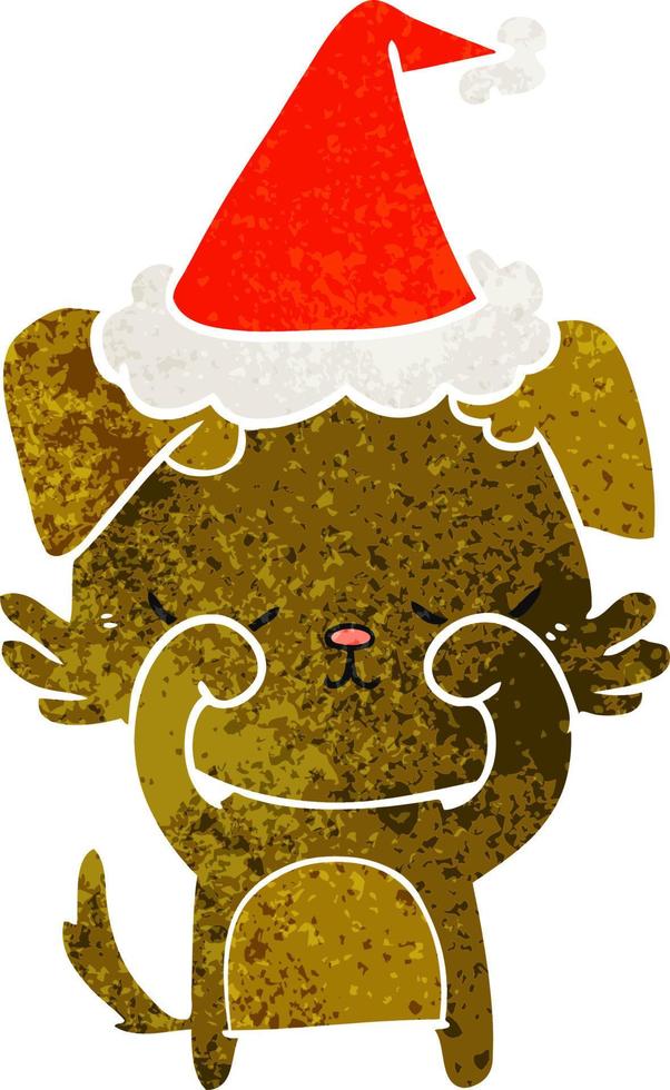 cute retro cartoon of a dog wearing santa hat vector