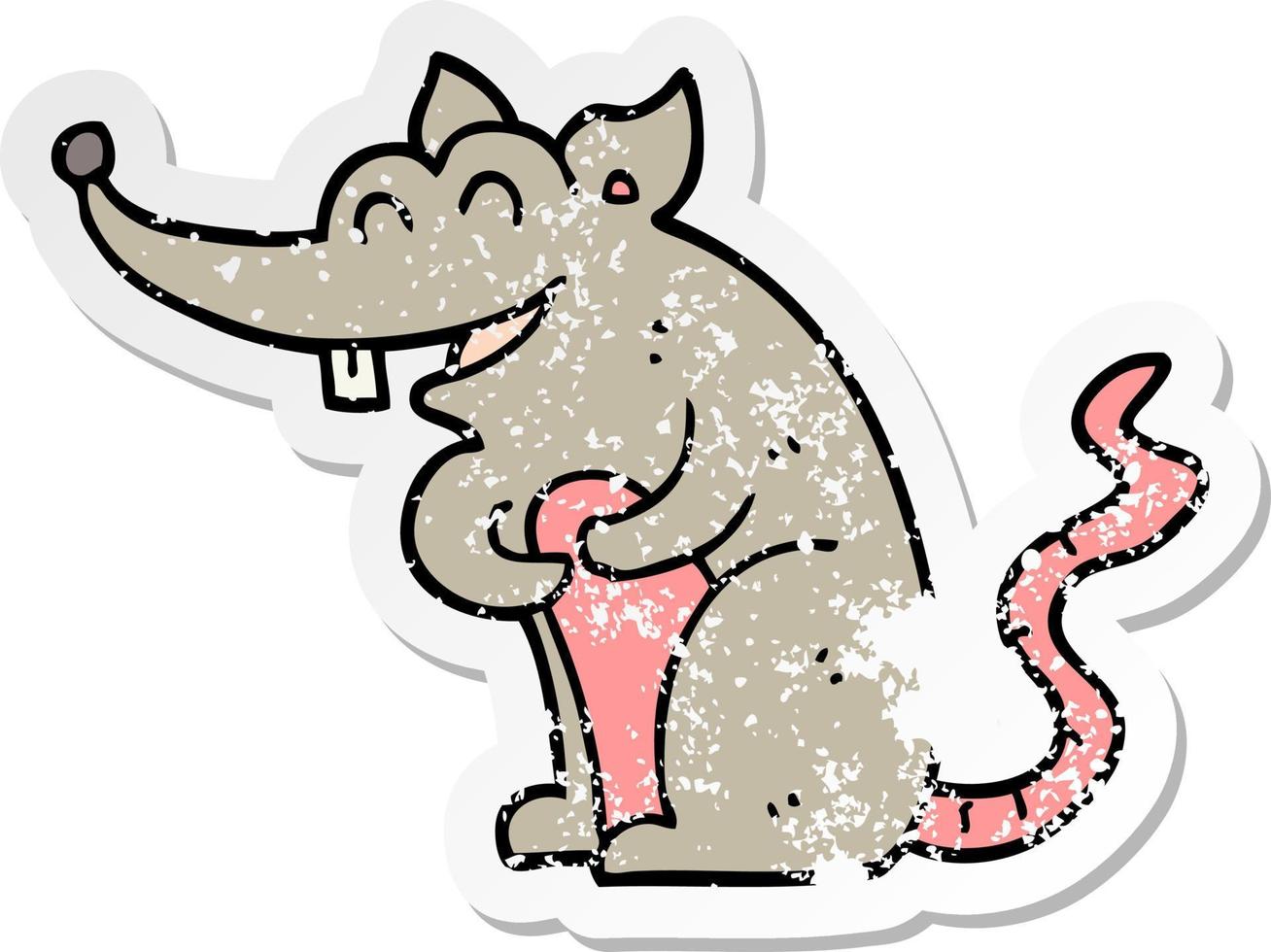 distressed sticker of a cartoon rat vector