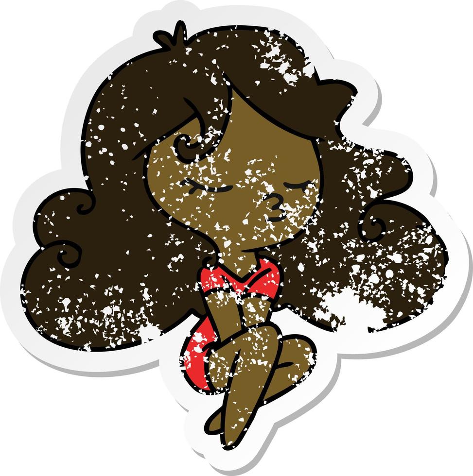 distressed sticker cartoon of cute kawaii girl vector