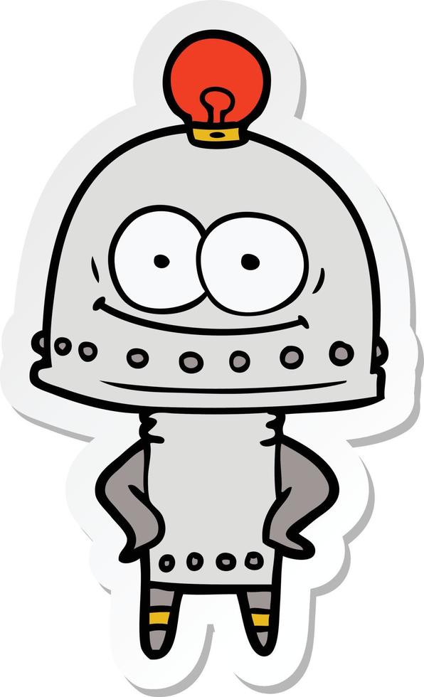 sticker of a happy carton robot with light bulb vector