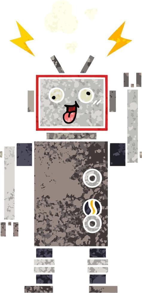 retro illustration style cartoon crazy broken robot vector