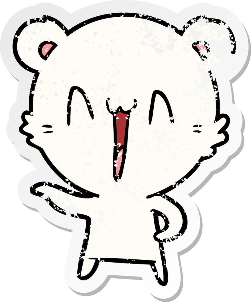 distressed sticker of a laughing polar bear cartoon vector