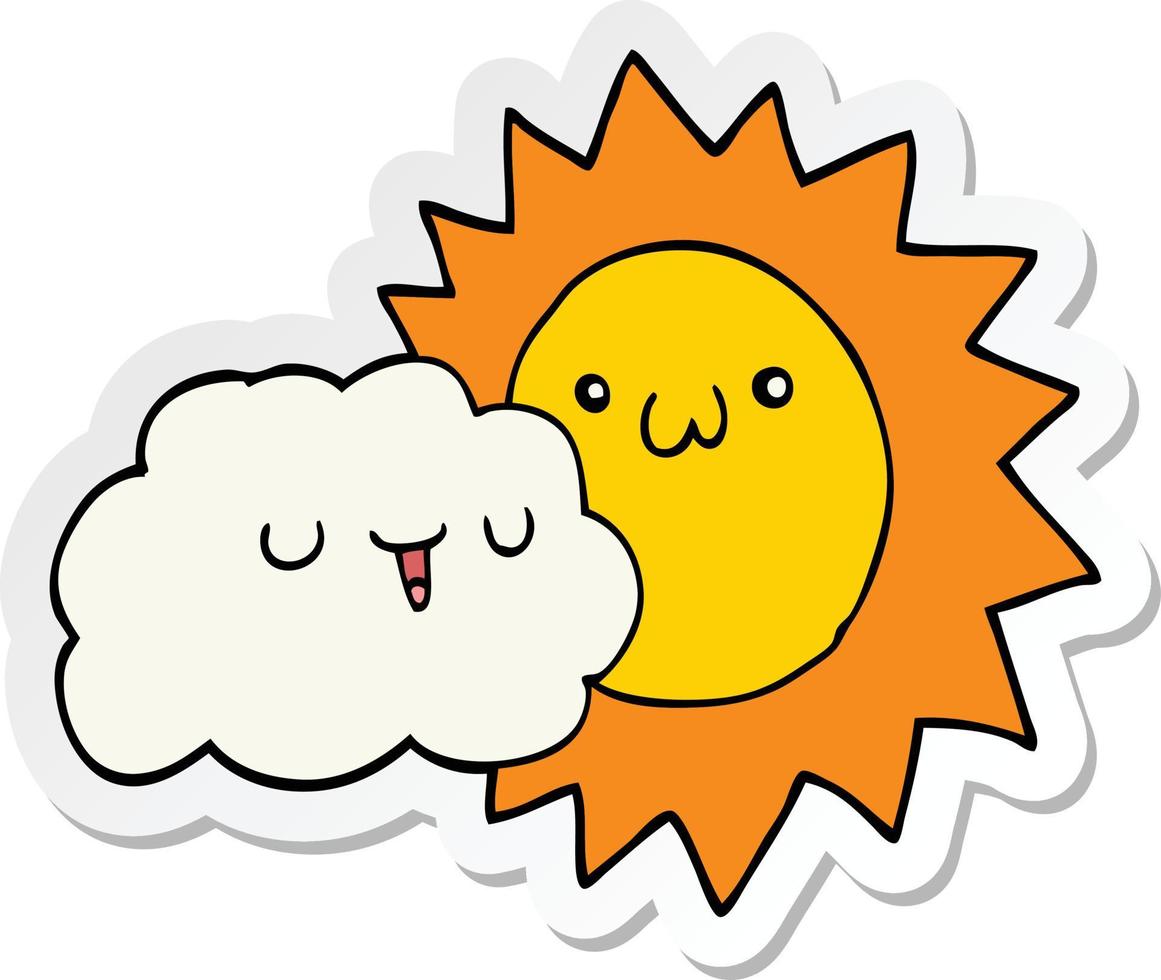 sticker of a cartoon sun and cloud vector