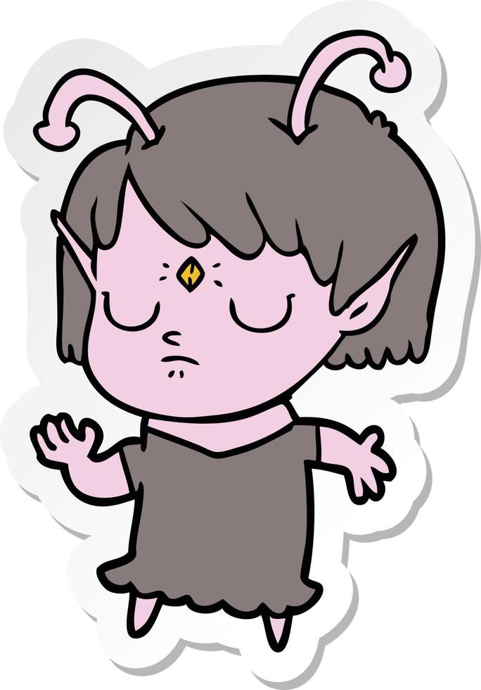 sticker of a cartoon alien girl vector