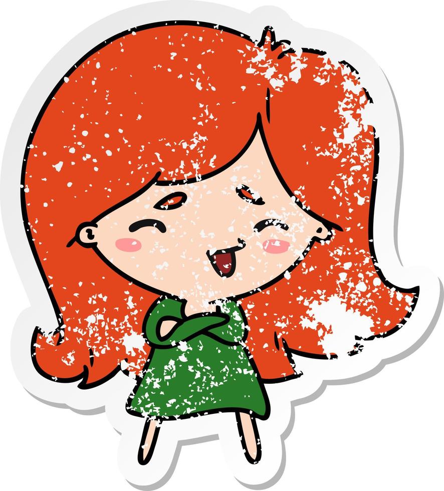 distressed sticker cartoon of a cute kawaii girl vector