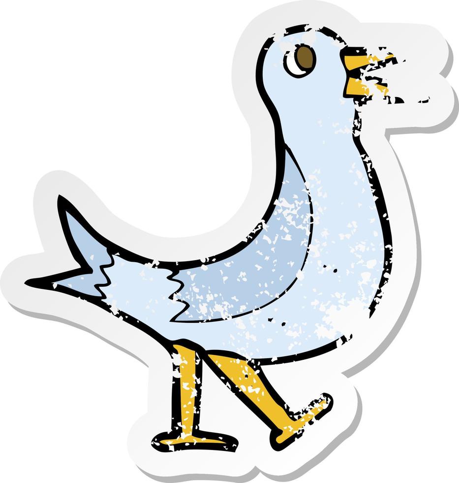 retro distressed sticker of a cartoon walking bird vector