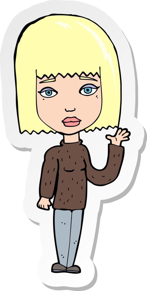 sticker of a cartoon woman waving vector