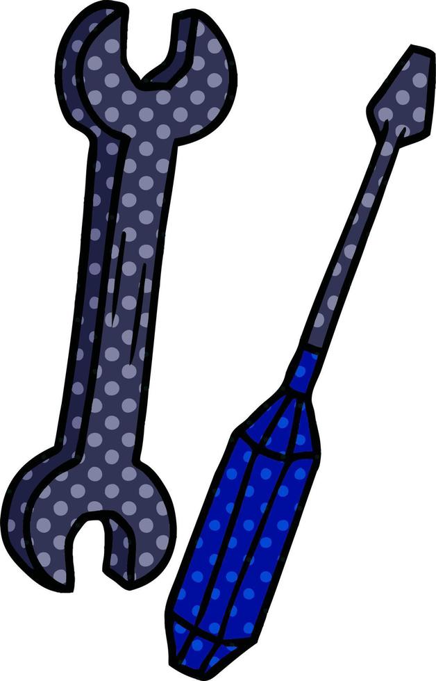 cartoon doodle of a spanner and a screwdriver vector