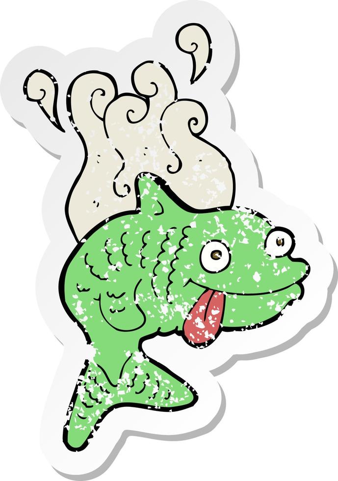 retro distressed sticker of a cartoon smelly fish vector