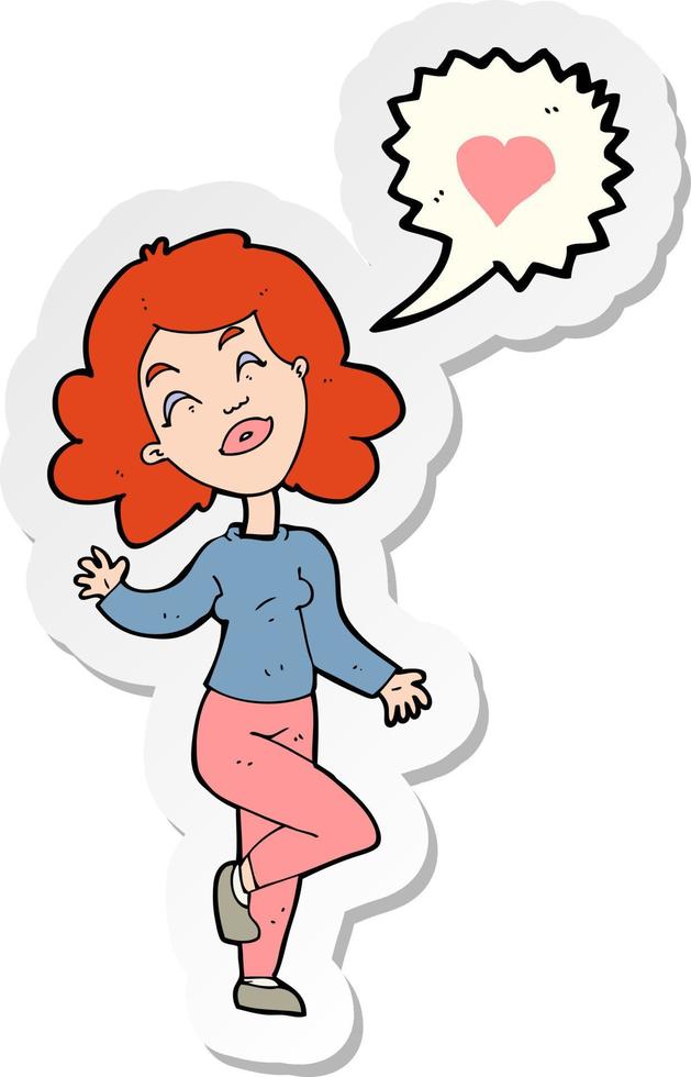 sticker of a cartoon woman in love vector