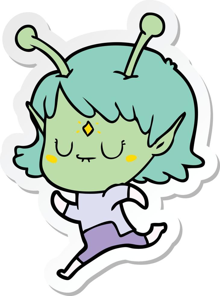 sticker of a cartoon alien girl vector