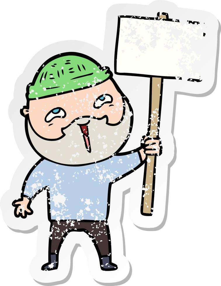 distressed sticker of a cartoon happy bearded man vector