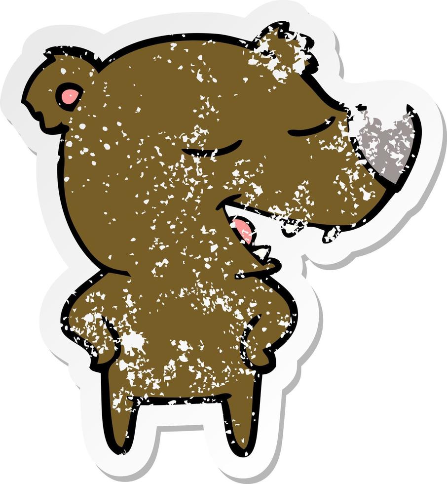 distressed sticker of a cartoon bear vector