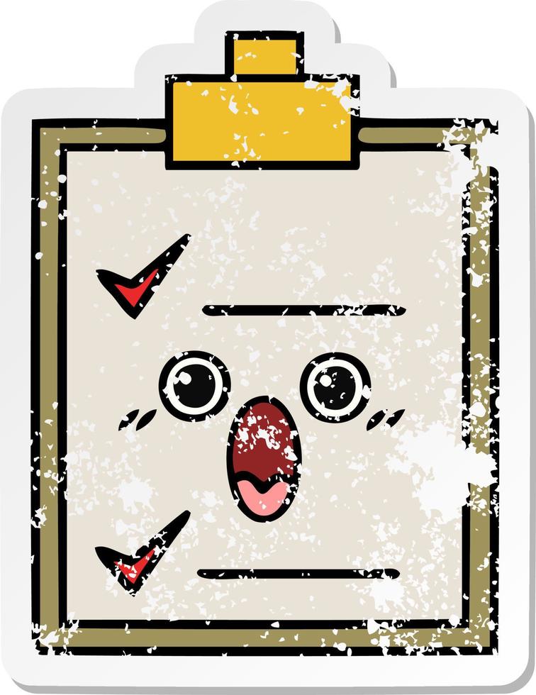 distressed sticker of a cute cartoon check list vector