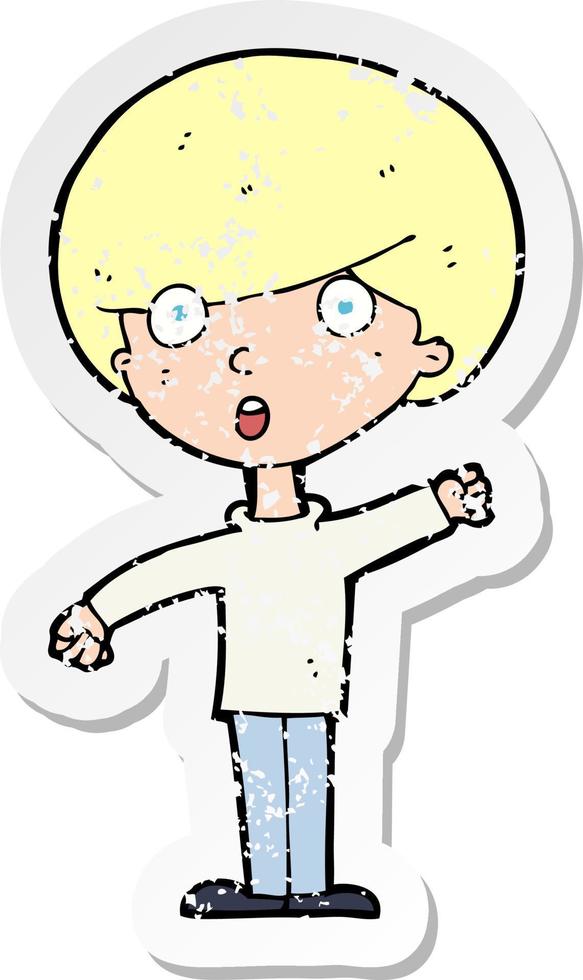 retro distressed sticker of a cartoon shocked boy vector