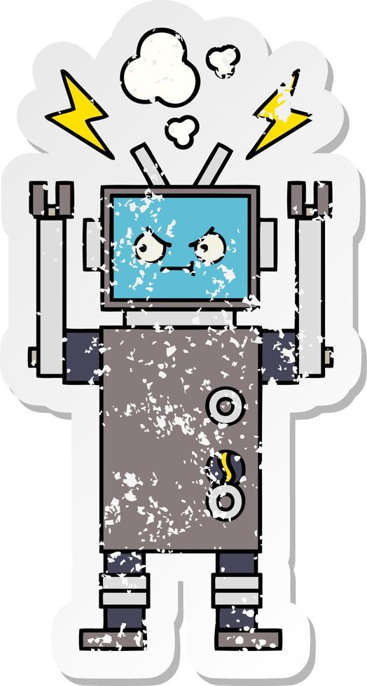 distressed sticker of a cute cartoon robot vector