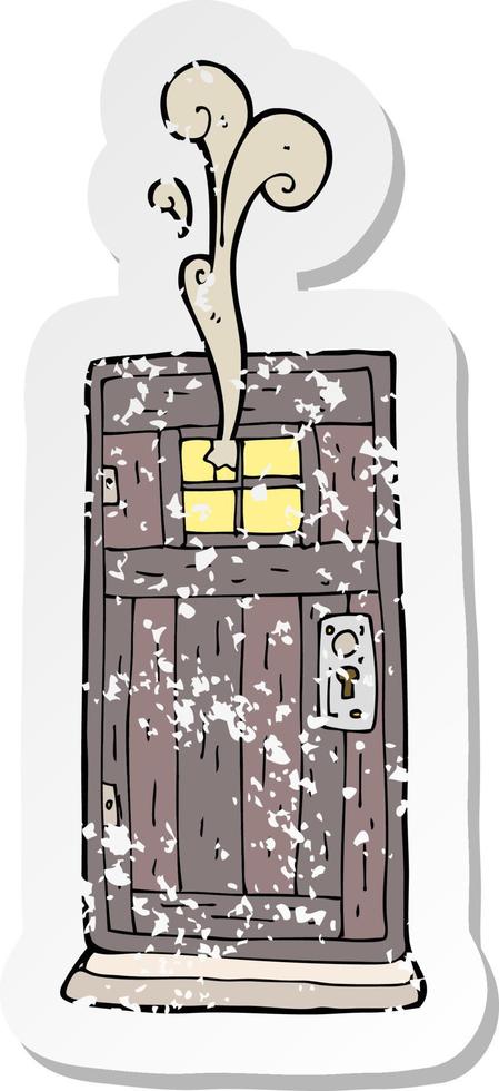 retro distressed sticker of a cartoon old wood door vector